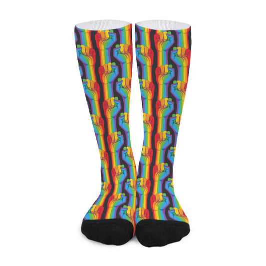 Gay Pride Hand Sign Pattern Print Long Socks