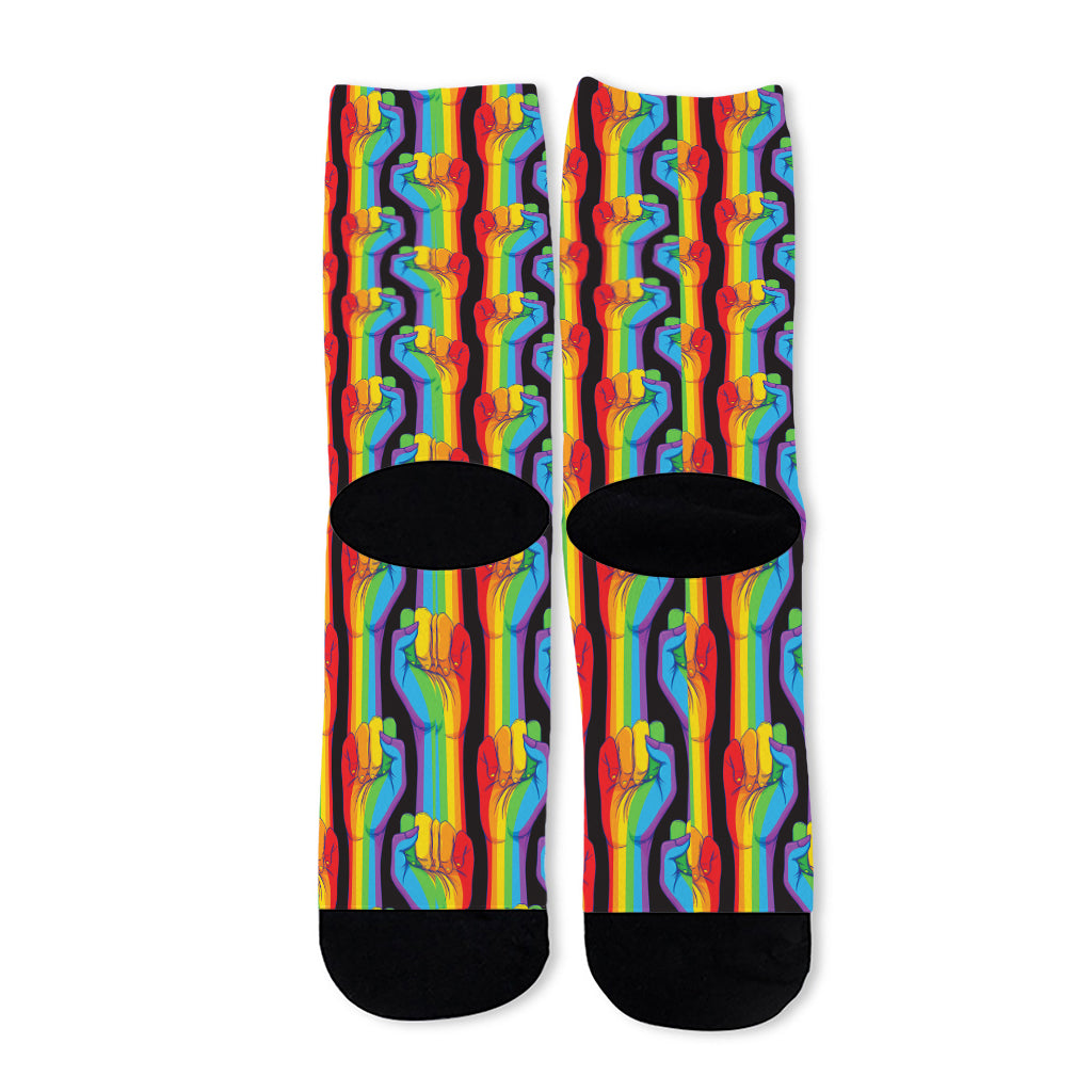 Gay Pride Hand Sign Pattern Print Long Socks