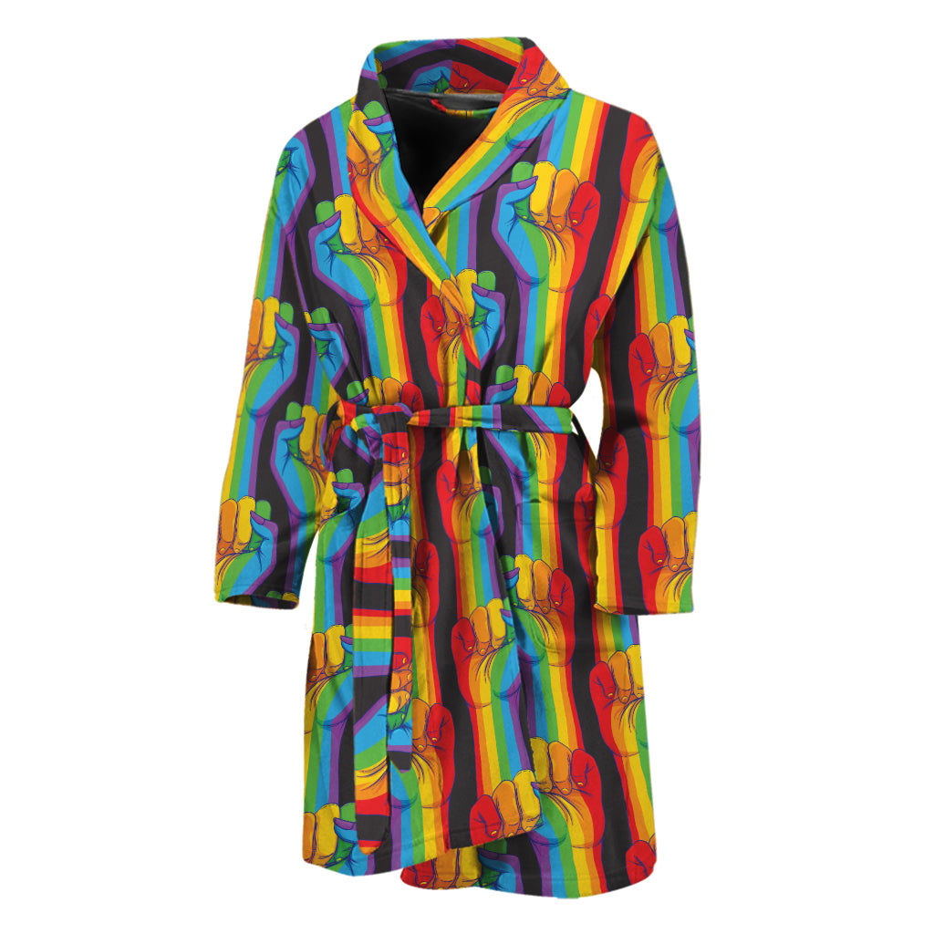 Gay Pride Hand Sign Pattern Print Men's Bathrobe