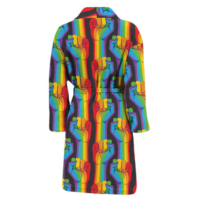 Gay Pride Hand Sign Pattern Print Men's Bathrobe