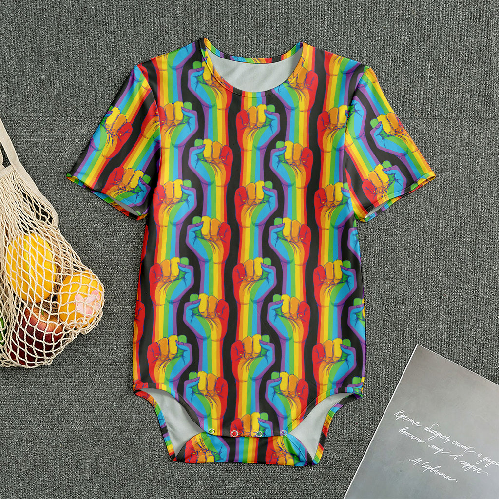 Gay Pride Hand Sign Pattern Print Men's Bodysuit