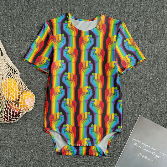 Gay Pride Hand Sign Pattern Print Men's Bodysuit
