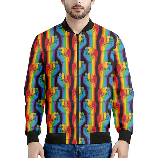 Gay Pride Hand Sign Pattern Print Men's Bomber Jacket