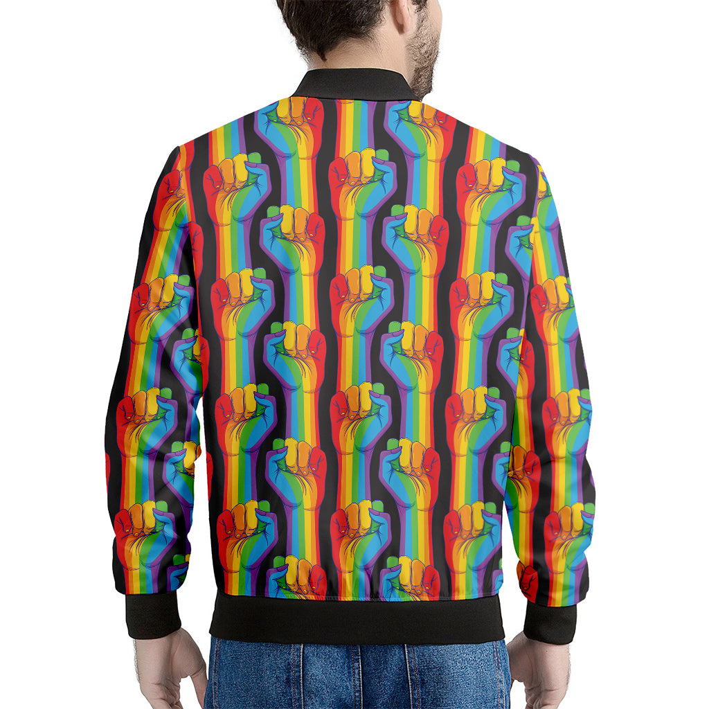 Gay Pride Hand Sign Pattern Print Men's Bomber Jacket