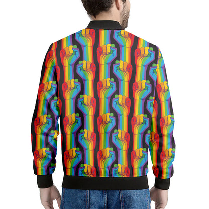 Gay Pride Hand Sign Pattern Print Men's Bomber Jacket