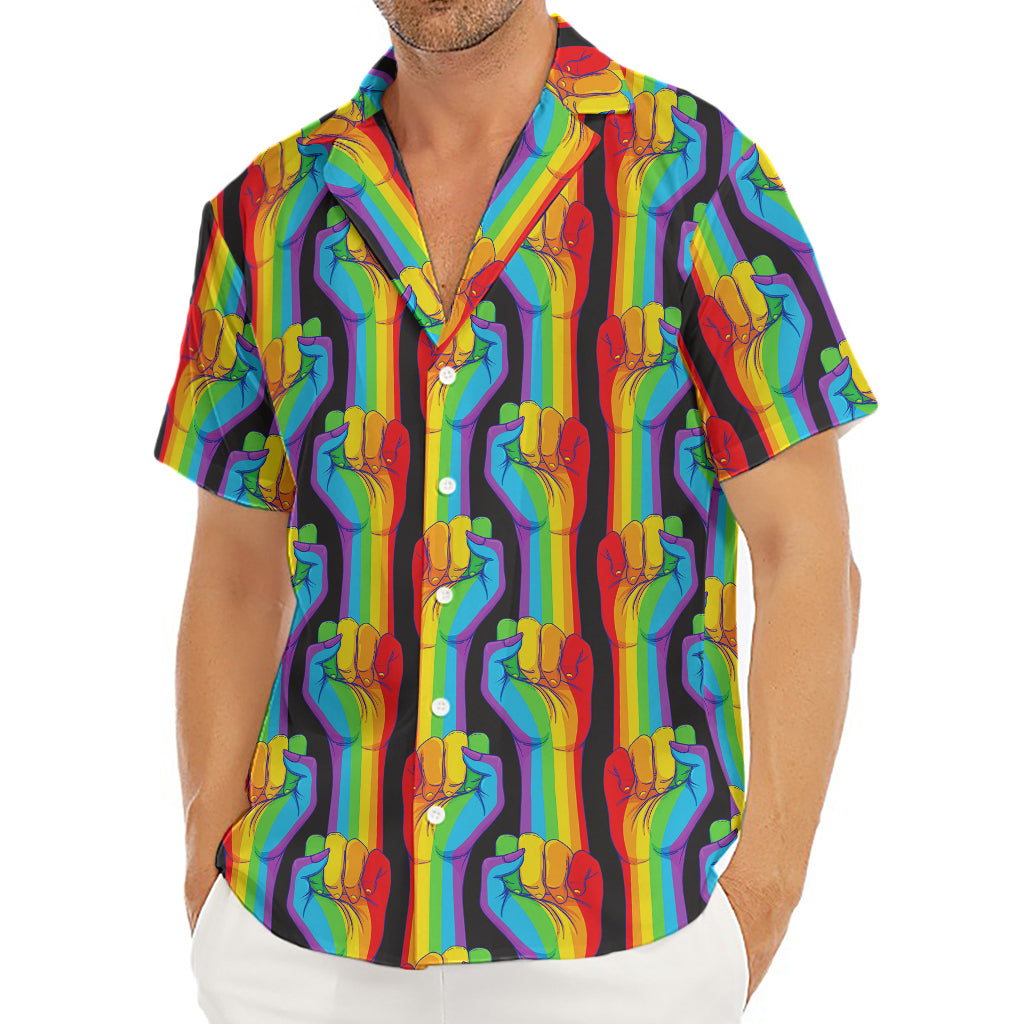 Gay Pride Hand Sign Pattern Print Men's Deep V-Neck Shirt