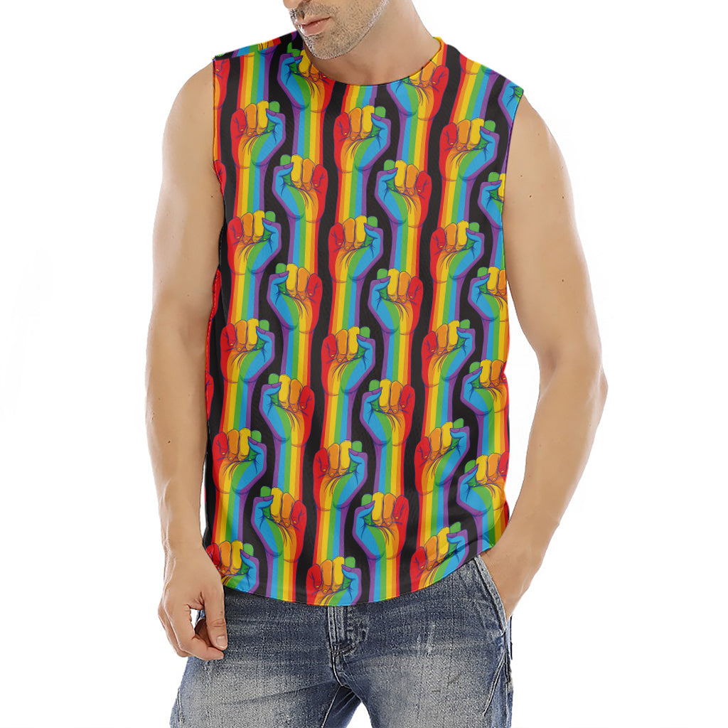 Gay Pride Hand Sign Pattern Print Men's Fitness Tank Top