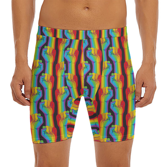 Gay Pride Hand Sign Pattern Print Men's Long Boxer Briefs