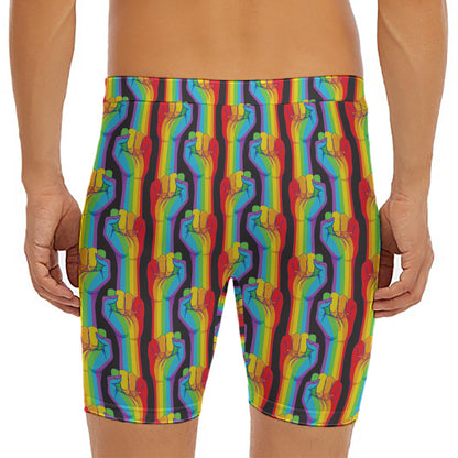 Gay Pride Hand Sign Pattern Print Men's Long Boxer Briefs