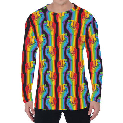 Gay Pride Hand Sign Pattern Print Men's Long Sleeve T-Shirt