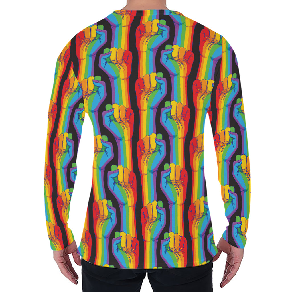 Gay Pride Hand Sign Pattern Print Men's Long Sleeve T-Shirt
