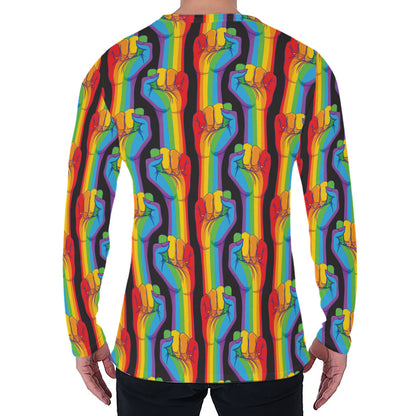 Gay Pride Hand Sign Pattern Print Men's Long Sleeve T-Shirt