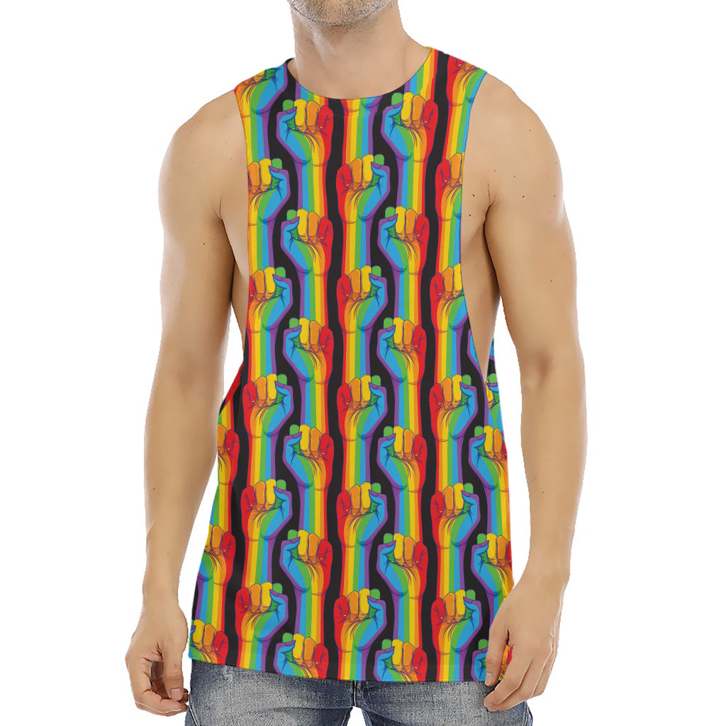 Gay Pride Hand Sign Pattern Print Men's Muscle Tank Top