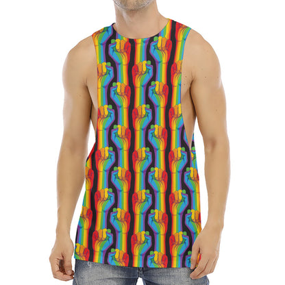 Gay Pride Hand Sign Pattern Print Men's Muscle Tank Top