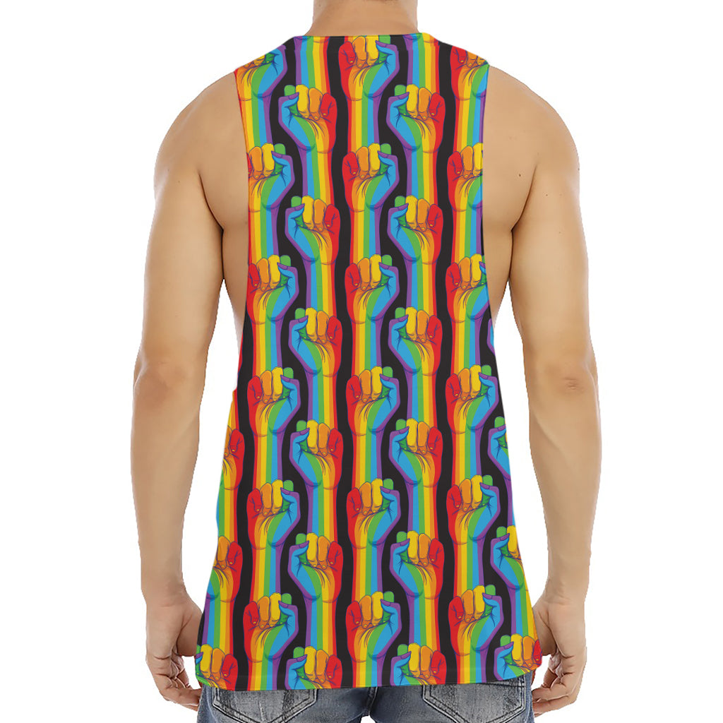 Gay Pride Hand Sign Pattern Print Men's Muscle Tank Top