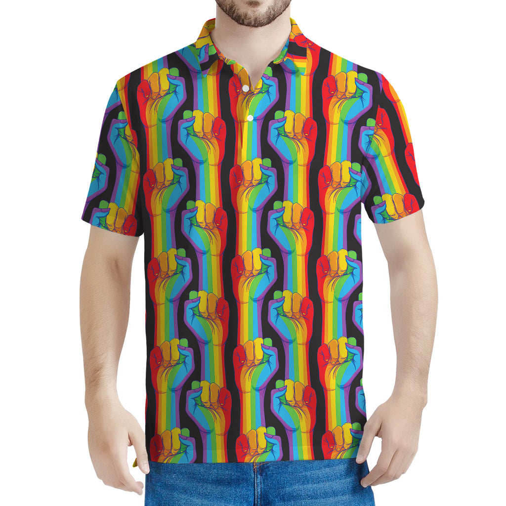 Gay Pride Hand Sign Pattern Print Men's Polo Shirt