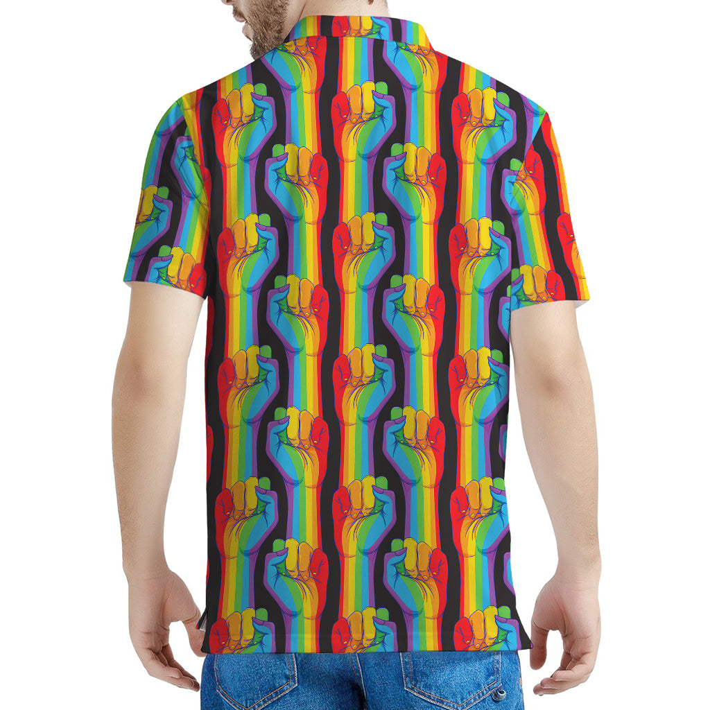 Gay Pride Hand Sign Pattern Print Men's Polo Shirt