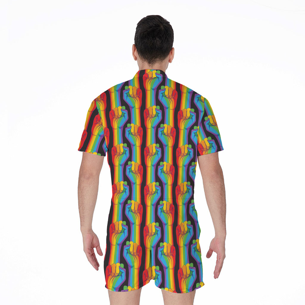 Gay Pride Hand Sign Pattern Print Men's Rompers