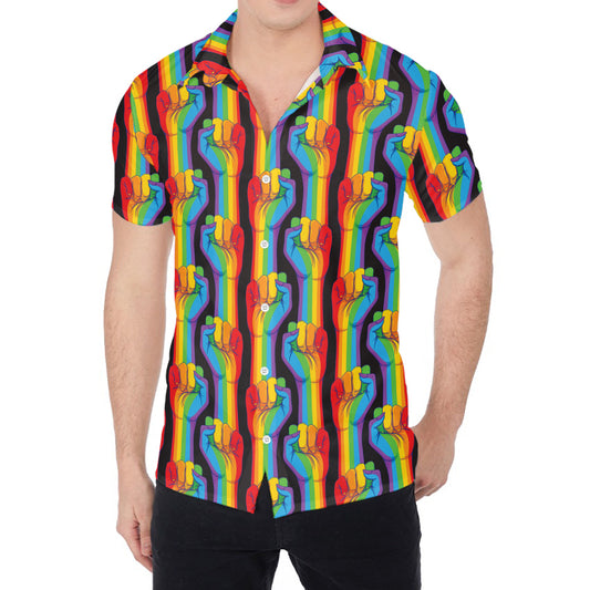 Gay Pride Hand Sign Pattern Print Men's Shirt