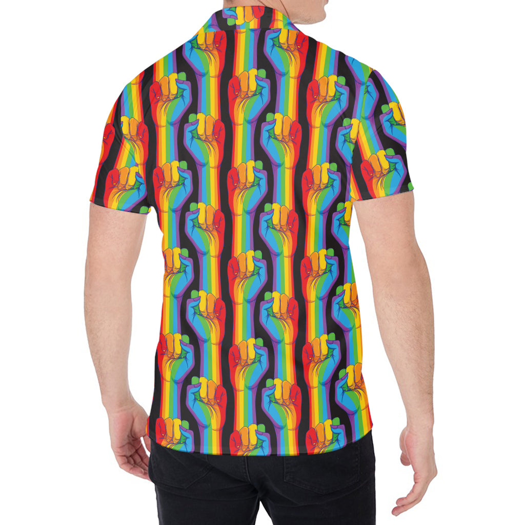 Gay Pride Hand Sign Pattern Print Men's Shirt