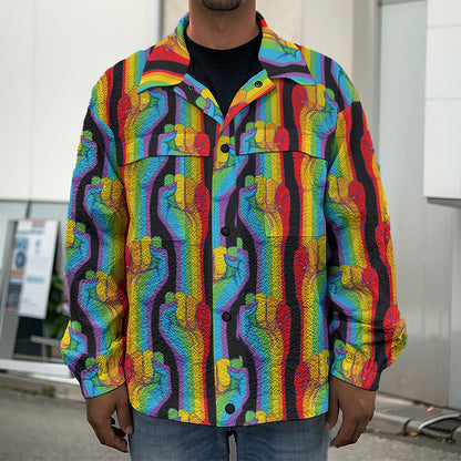 Gay Pride Hand Sign Pattern Print Men's Shirt Jacket
