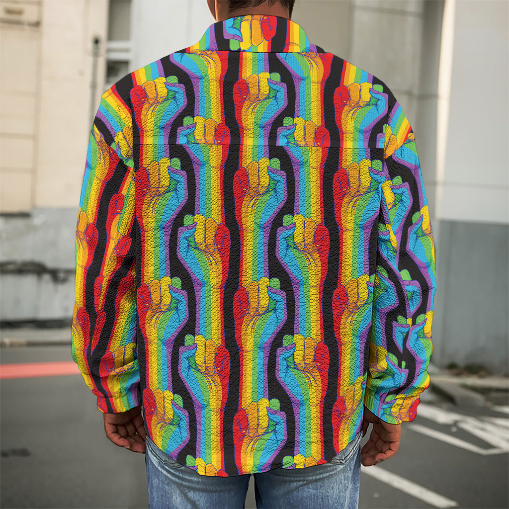 Gay Pride Hand Sign Pattern Print Men's Shirt Jacket