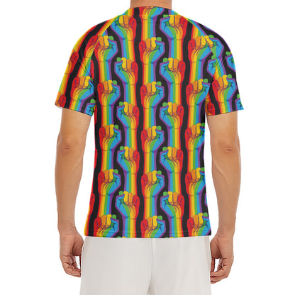 Gay Pride Hand Sign Pattern Print Men's Short Sleeve Rash Guard