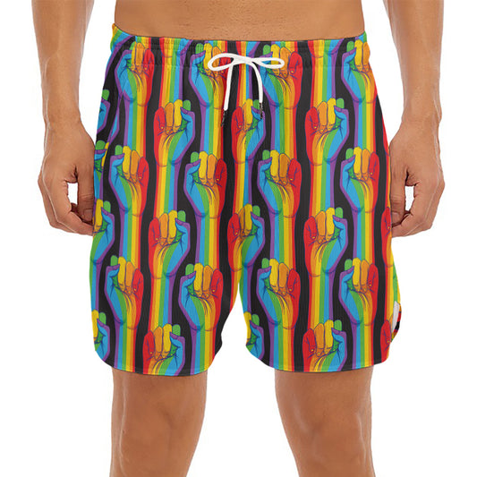 Gay Pride Hand Sign Pattern Print Men's Split Running Shorts