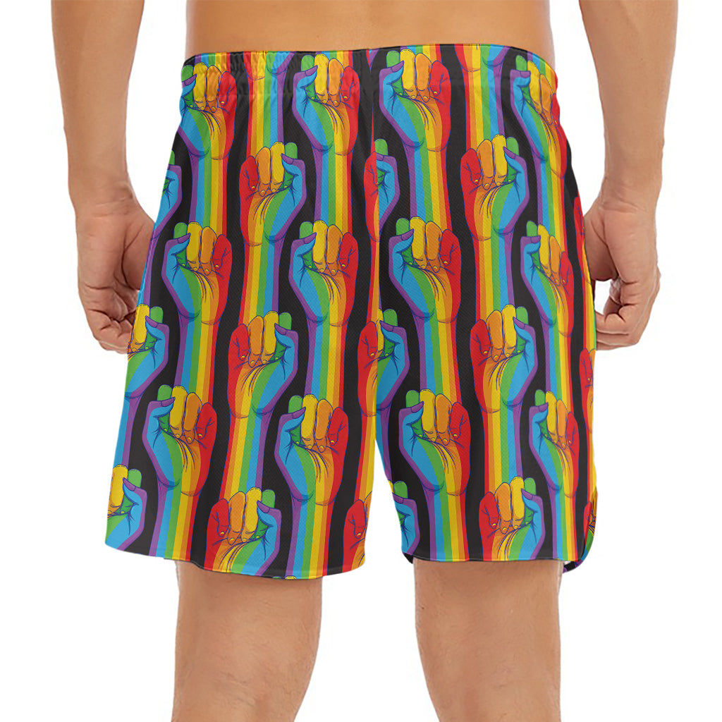 Gay Pride Hand Sign Pattern Print Men's Split Running Shorts