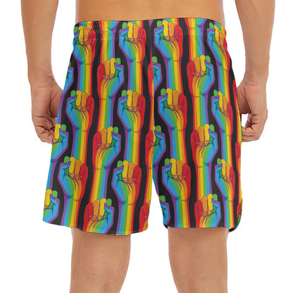 Gay Pride Hand Sign Pattern Print Men's Split Running Shorts