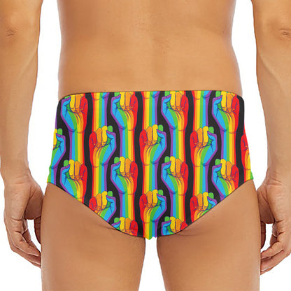 Gay Pride Hand Sign Pattern Print Men's Triangle Swim Briefs