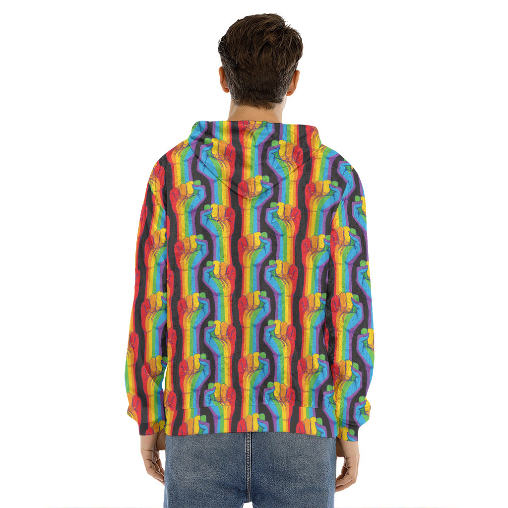 Gay Pride Hand Sign Pattern Print Men's Velvet Pullover Hoodie