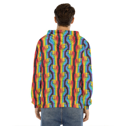 Gay Pride Hand Sign Pattern Print Men's Velvet Pullover Hoodie