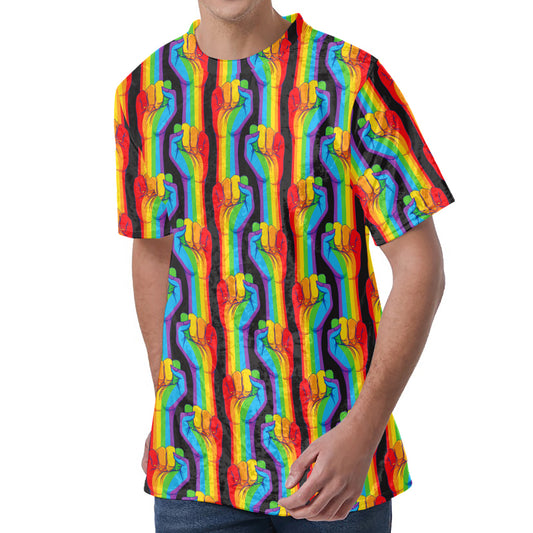 Gay Pride Hand Sign Pattern Print Men's Velvet T-Shirt