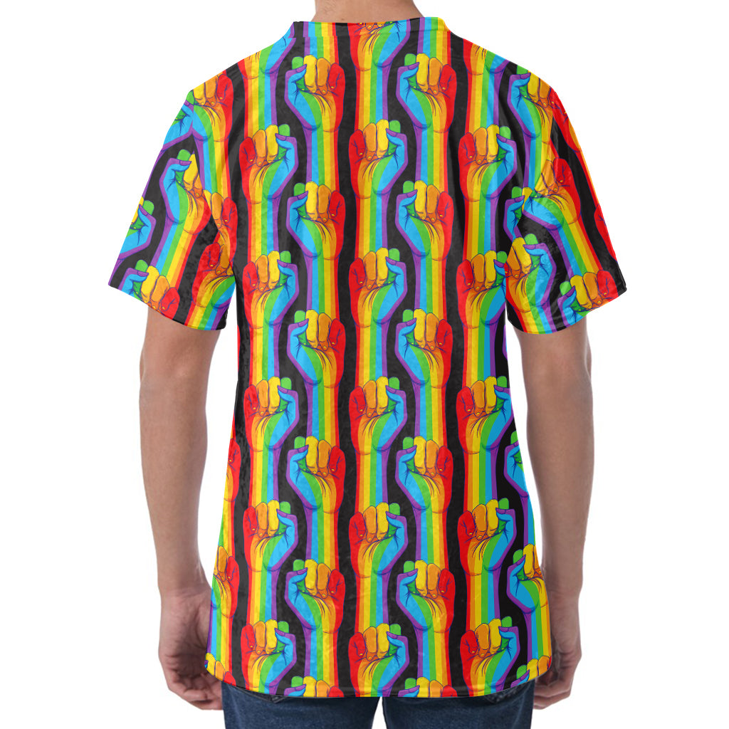 Gay Pride Hand Sign Pattern Print Men's Velvet T-Shirt
