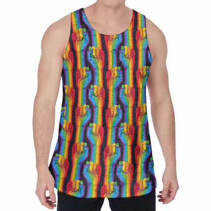 Gay Pride Hand Sign Pattern Print Men's Velvet Tank Top
