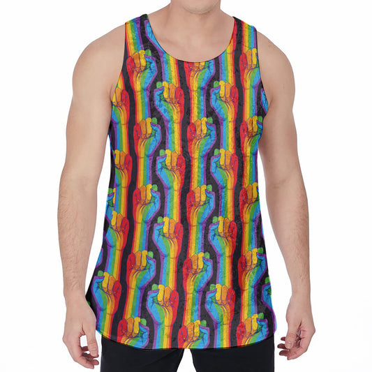 Gay Pride Hand Sign Pattern Print Men's Velvet Tank Top