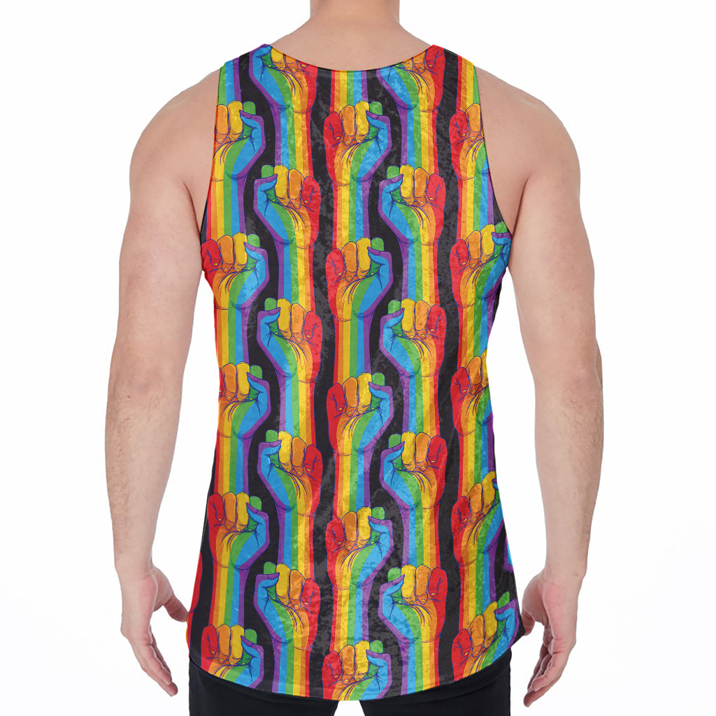 Gay Pride Hand Sign Pattern Print Men's Velvet Tank Top