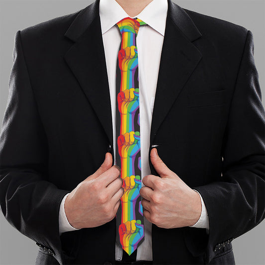 Gay Pride Hand Sign Pattern Print Necktie