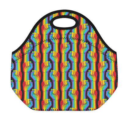 Gay Pride Hand Sign Pattern Print Neoprene Lunch Bag
