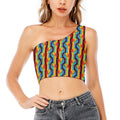 Gay Pride Hand Sign Pattern Print One Shoulder Crop Top