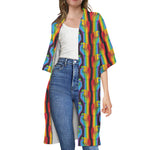 Gay Pride Hand Sign Pattern Print Open Front Beach Cover Up