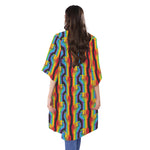 Gay Pride Hand Sign Pattern Print Open Front Beach Cover Up
