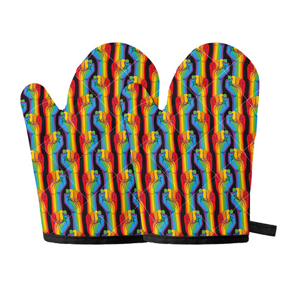 Gay Pride Hand Sign Pattern Print Oven Mitts