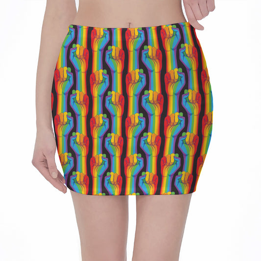 Gay Pride Hand Sign Pattern Print Pencil Mini Skirt