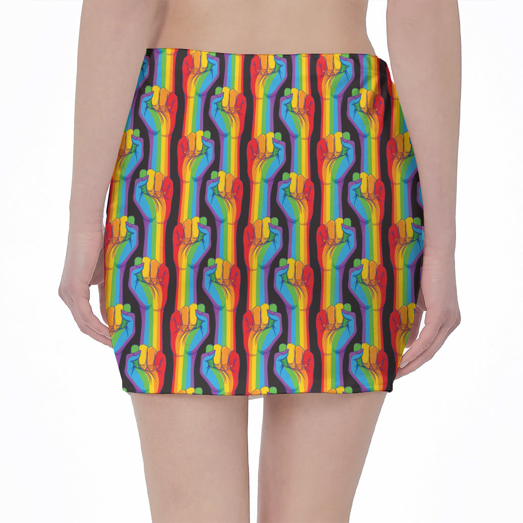 Gay Pride Hand Sign Pattern Print Pencil Mini Skirt