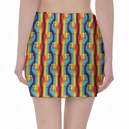 Gay Pride Hand Sign Pattern Print Pencil Mini Skirt