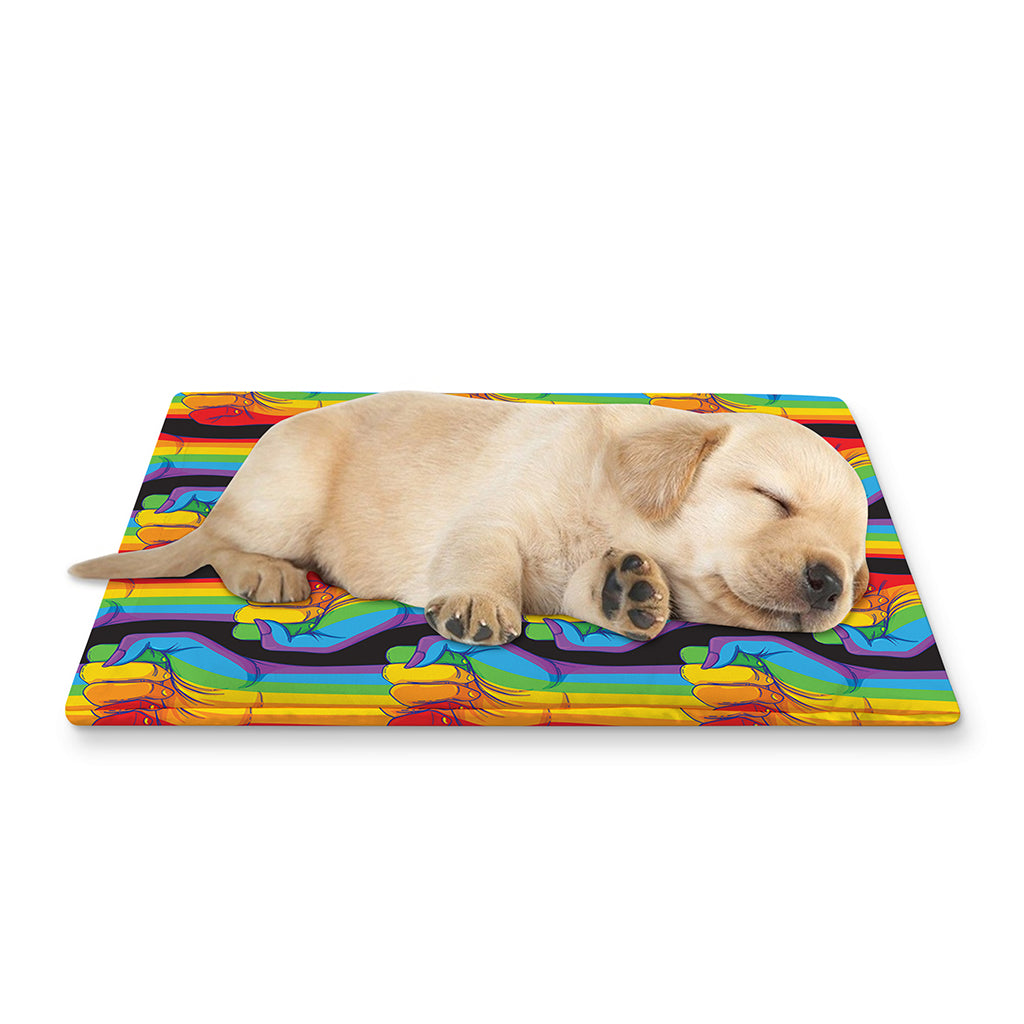 Gay Pride Hand Sign Pattern Print Pet Cooling Mat Cover