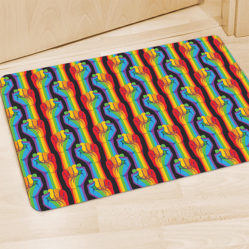 Gay Pride Hand Sign Pattern Print Polyester Doormat