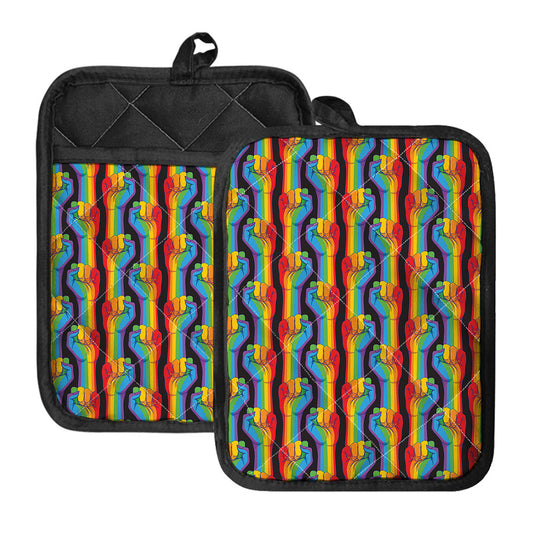 Gay Pride Hand Sign Pattern Print Pot Holders With Pocket